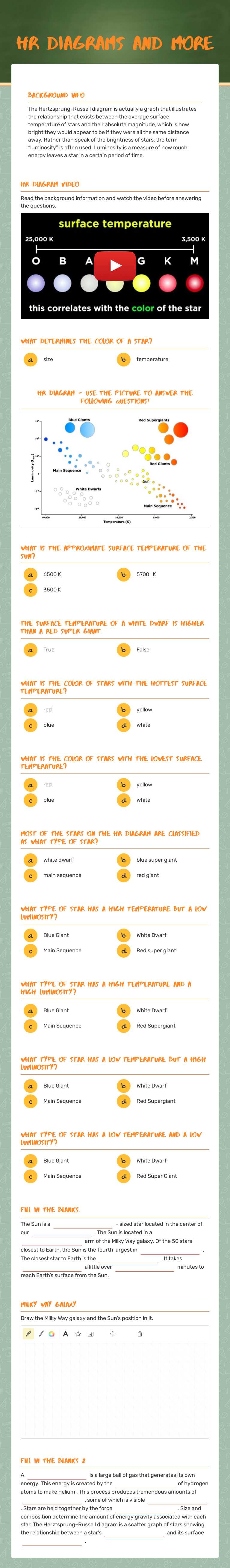 HR Diagrams AND MORE worksheet preview image