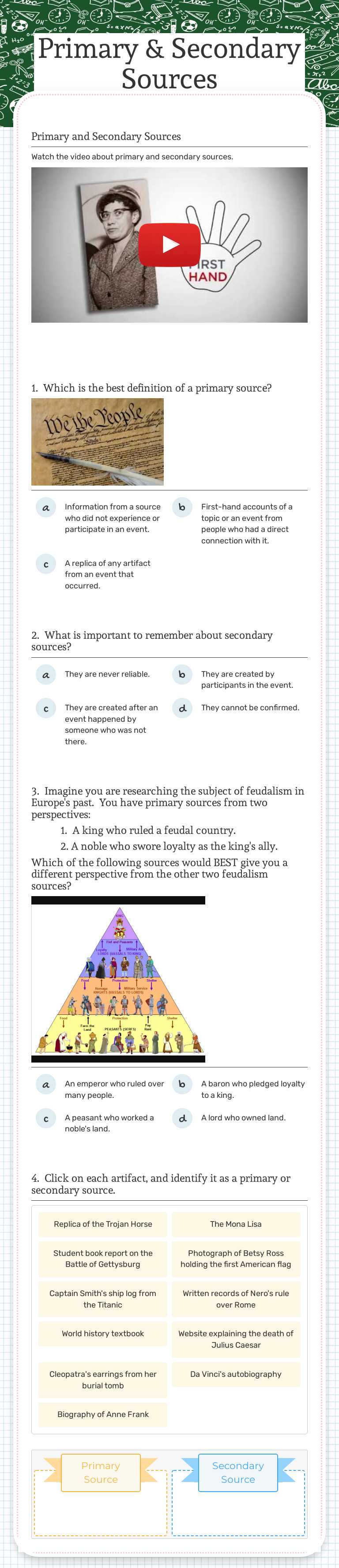 Primary & Secondary Sources Grade 7 worksheet preview