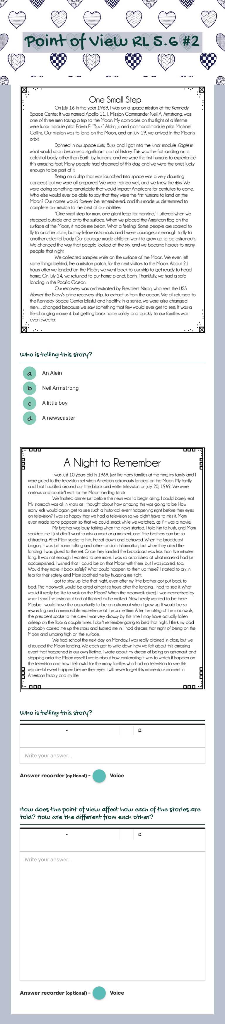 Point of View RL 5.6 #2 worksheet preview image