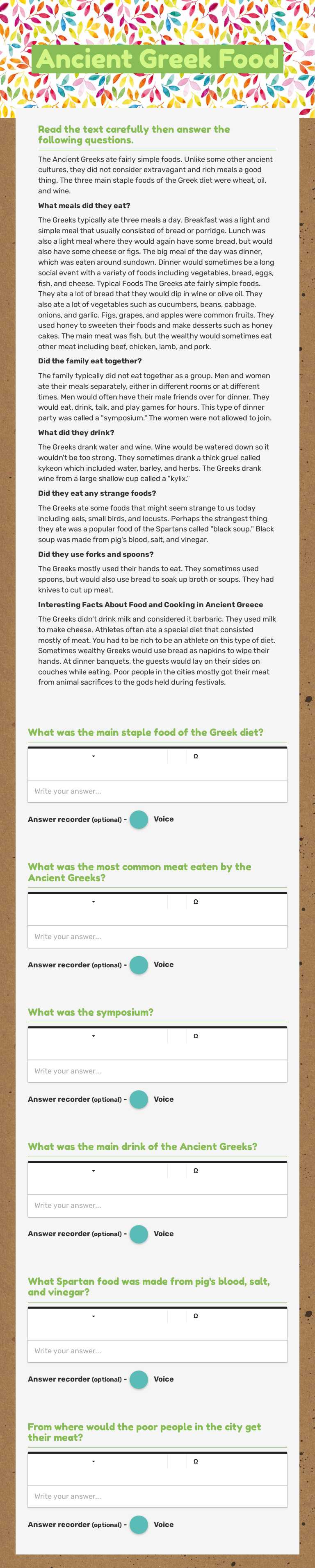 Ancient Greek Food worksheet preview image