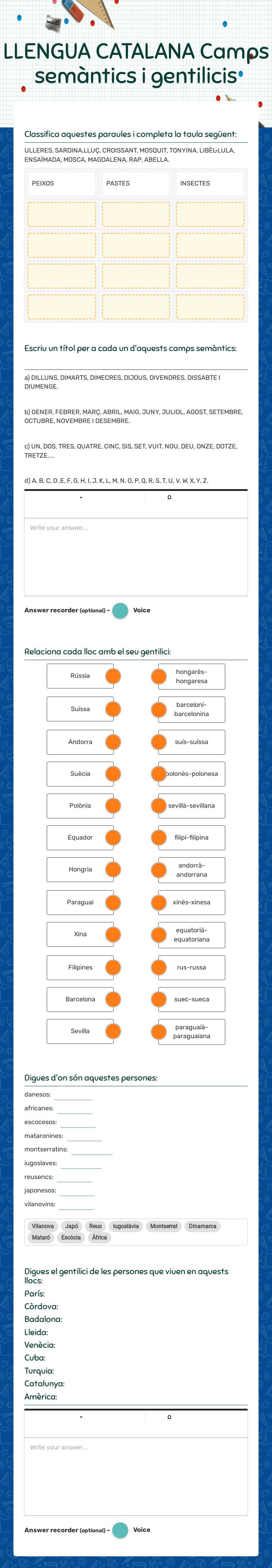 LLENGUA CATALANA
Camps semàntics i gentilicis Grade 4 worksheet preview