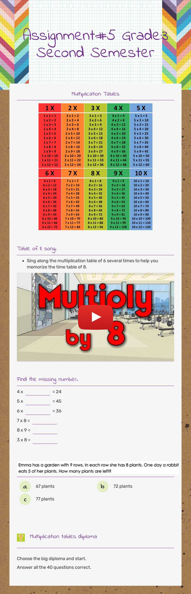 Assignment#5      Grade:3          
 Second Semester worksheet preview
