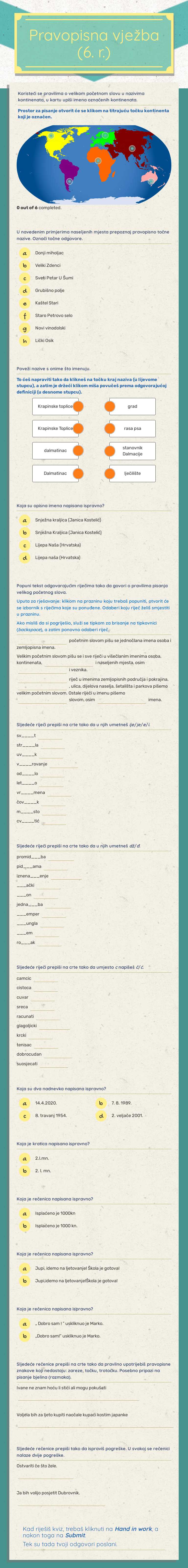 Pravopisna vježba (6. r.) Grade 5 worksheet preview