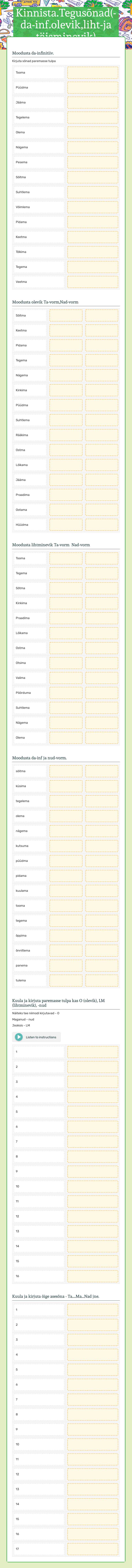 Kinnista.Tegusõnad(-da-inf.olevik,liht-ja täisminevik) worksheet preview image