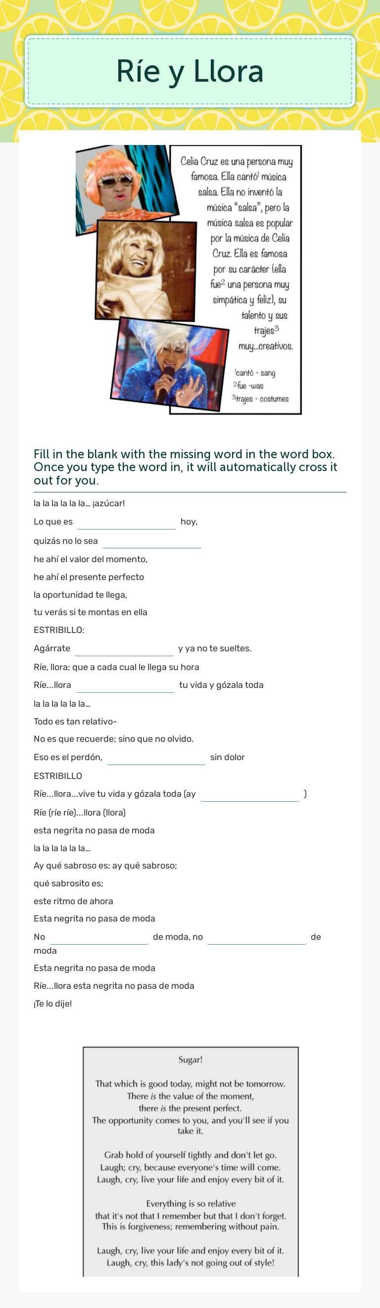 Ríe y Llora worksheet preview image