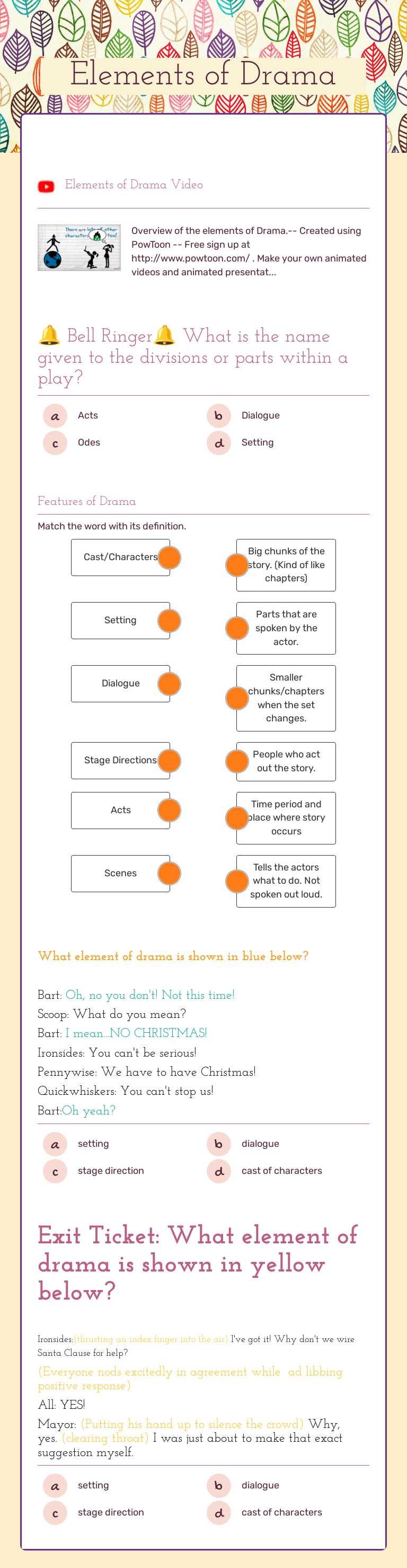 Elements of Drama worksheet preview image