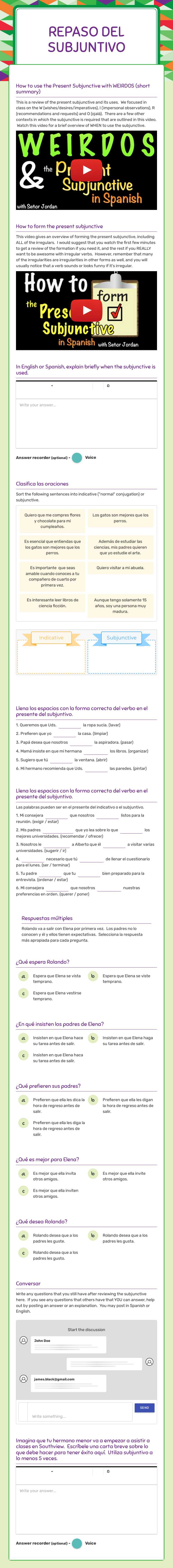Repaso del Subjuntivo worksheet preview image
