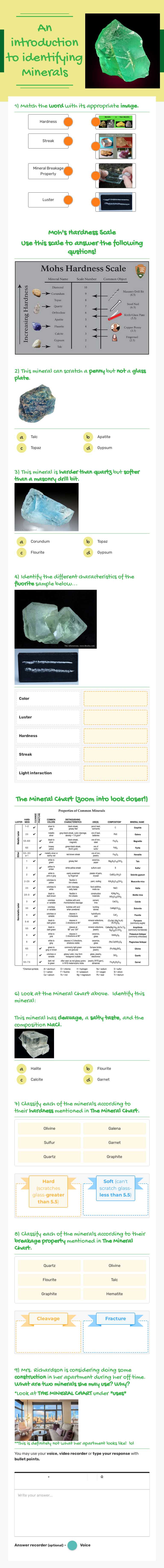 Identifying Minerals Review worksheet preview image