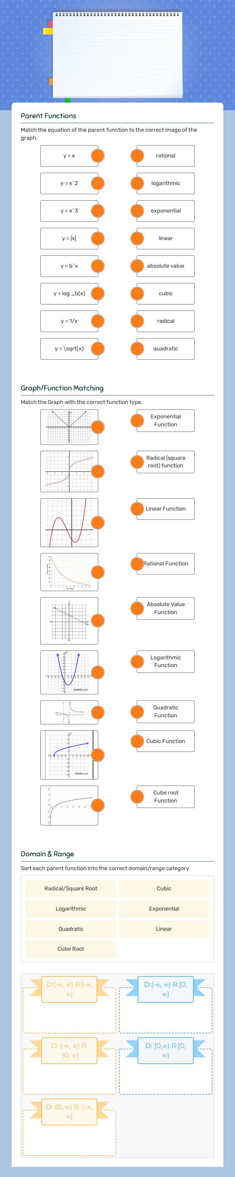 21-22 Parent Functions worksheet preview image
