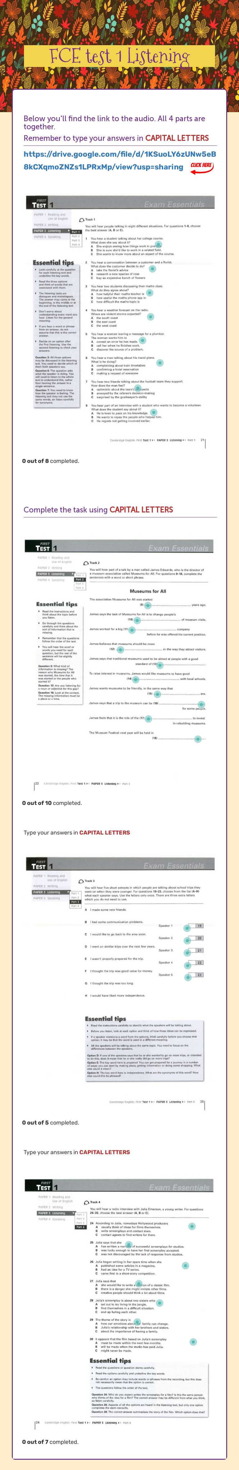 FCE test 1 Listening worksheet preview image