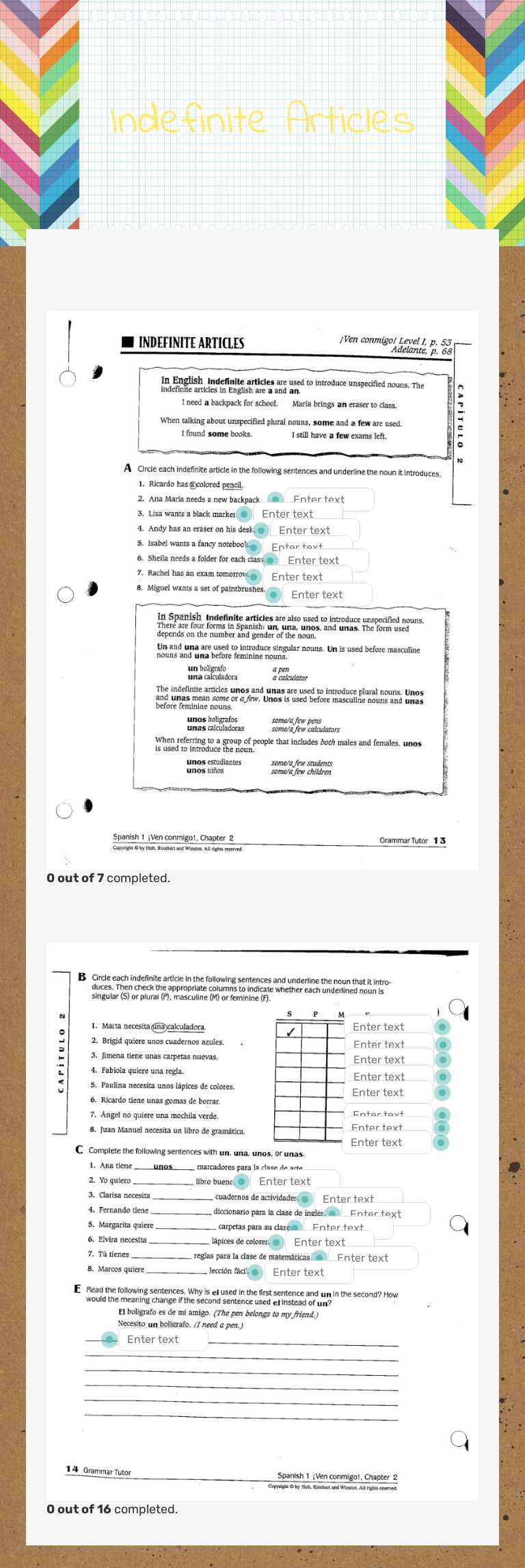 Indefinite Articles worksheet preview image