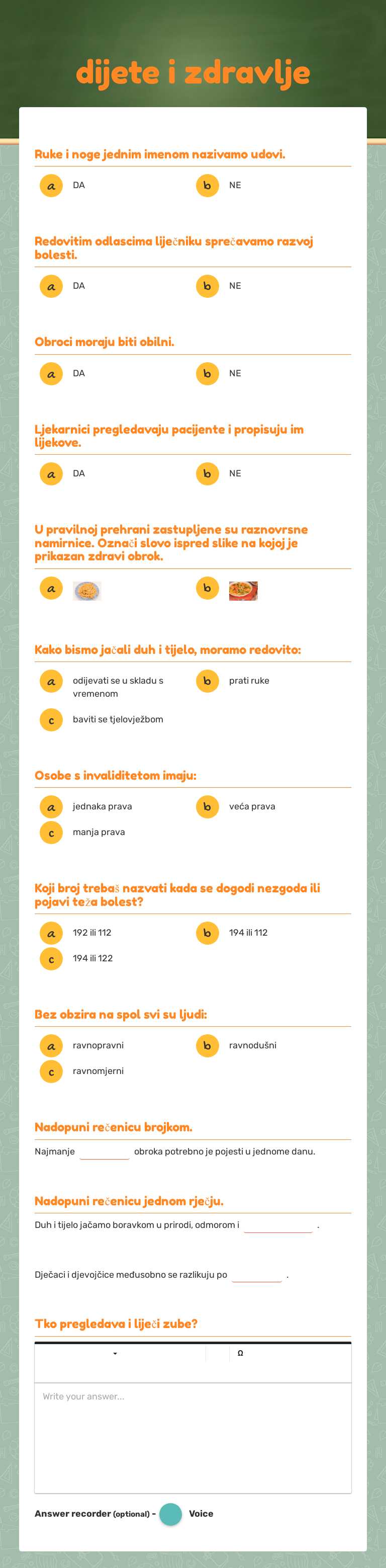 dijete i zdravlje Grade 2 worksheet preview