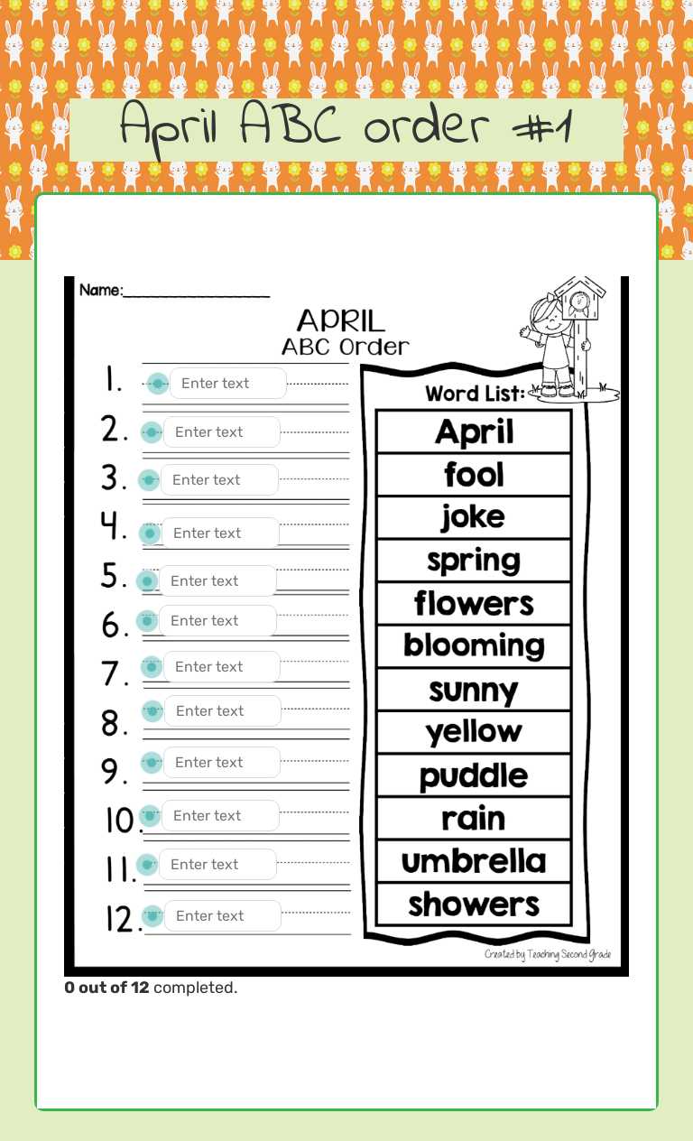 April ABC order #1 worksheet preview image