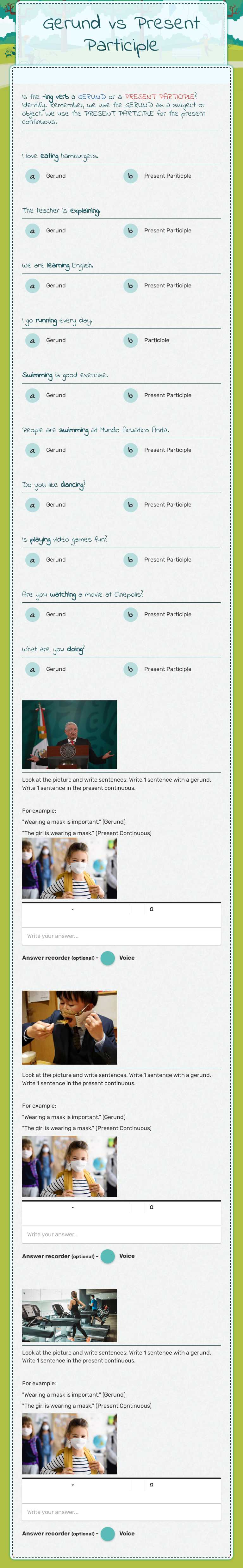 Gerund vs Present Participle worksheet preview image