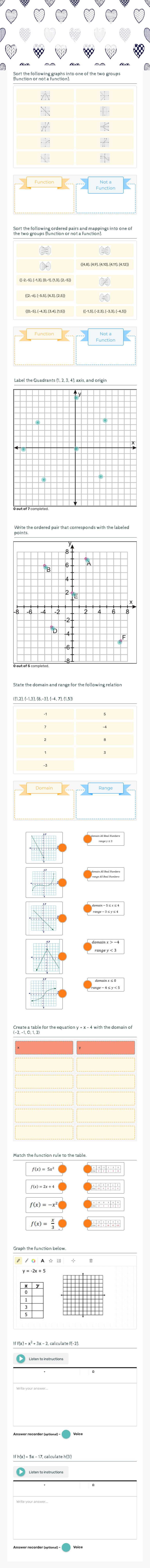 Functions Review Activity worksheet preview image