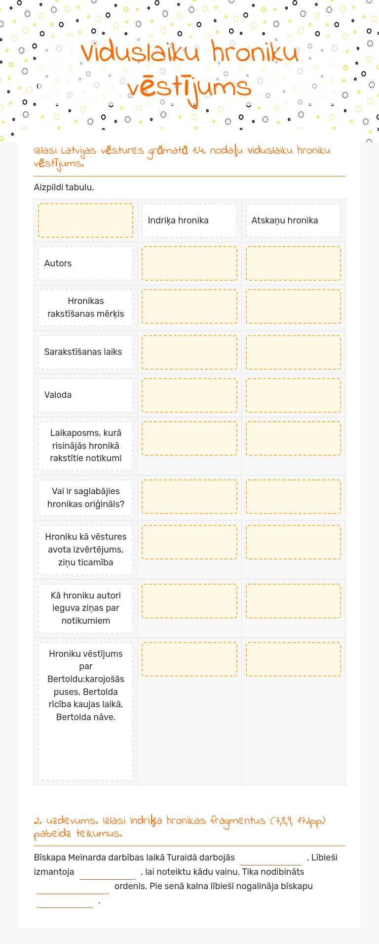 Viduslaiku hroniku vēstījums worksheet preview image