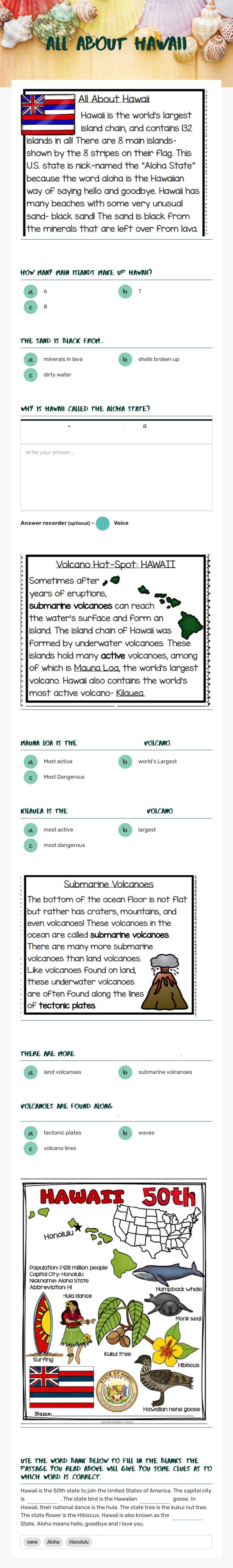 All about hawaii worksheet preview image