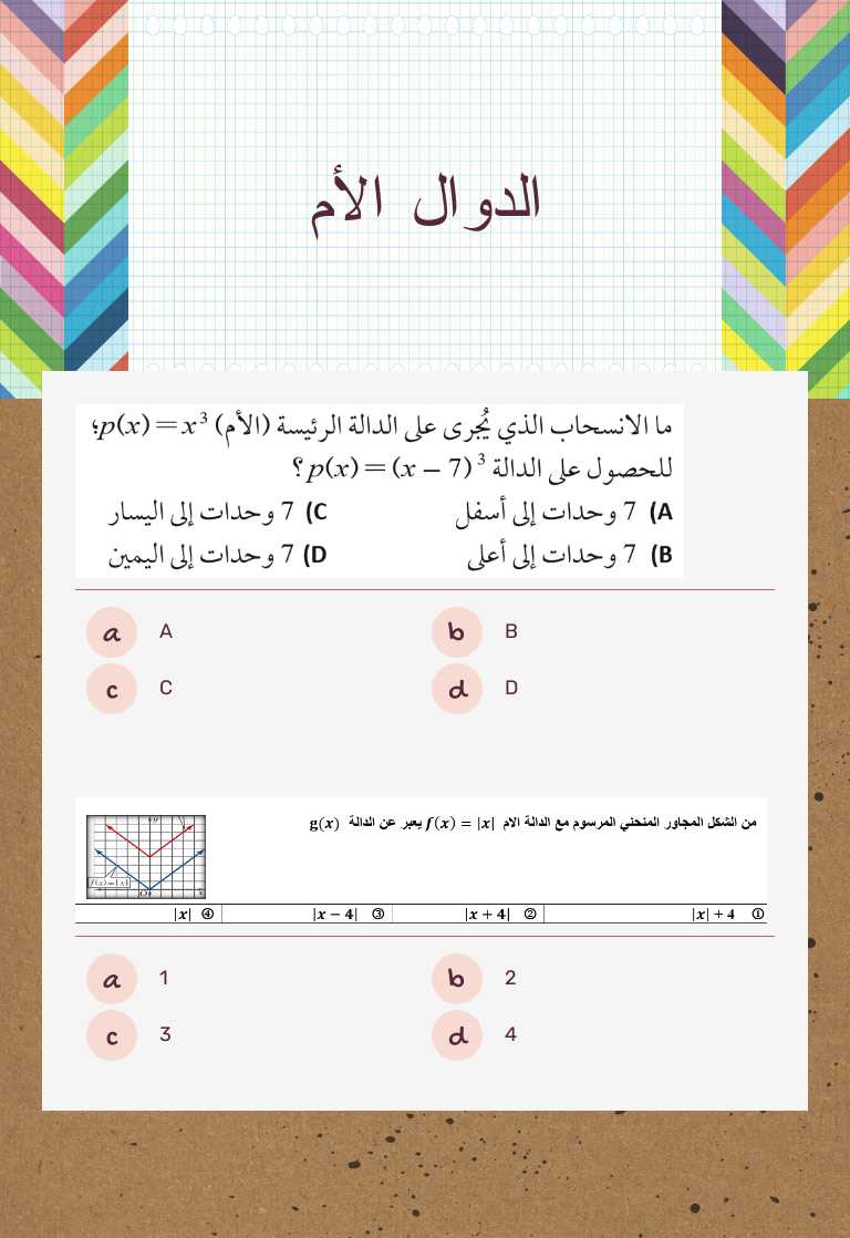 الدوال الأم Grade 12 worksheet preview