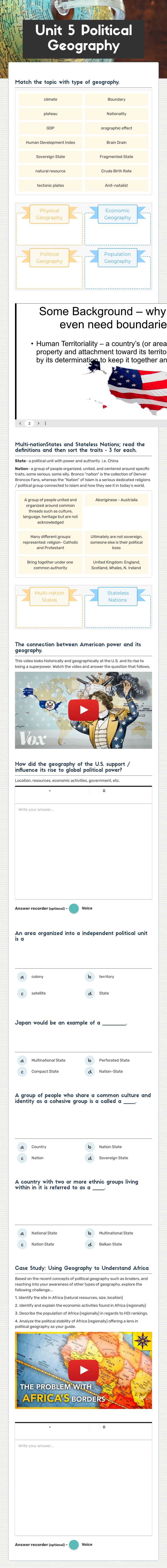 Unit 5 Political Geography worksheet preview image