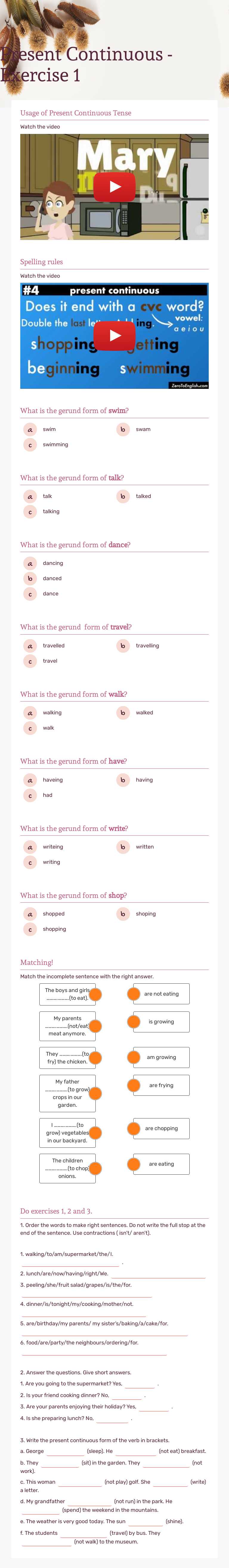 Present Continuous - Exercise 1 Other worksheet preview