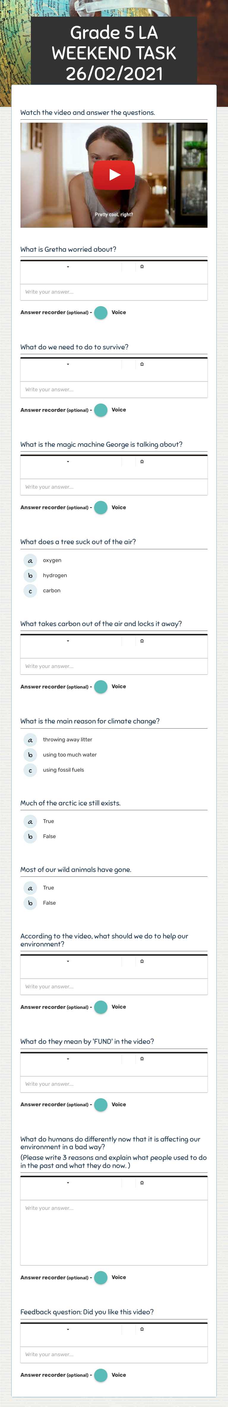 Grade 5                             
 LA WEEKEND TASK 26/02/2021 worksheet preview image