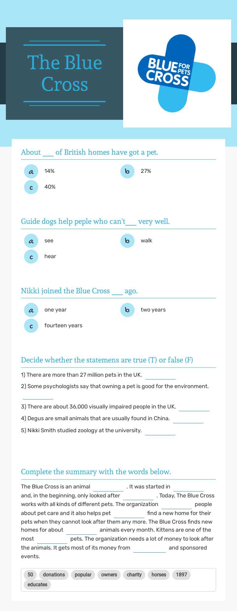 The Blue Cross worksheet preview image