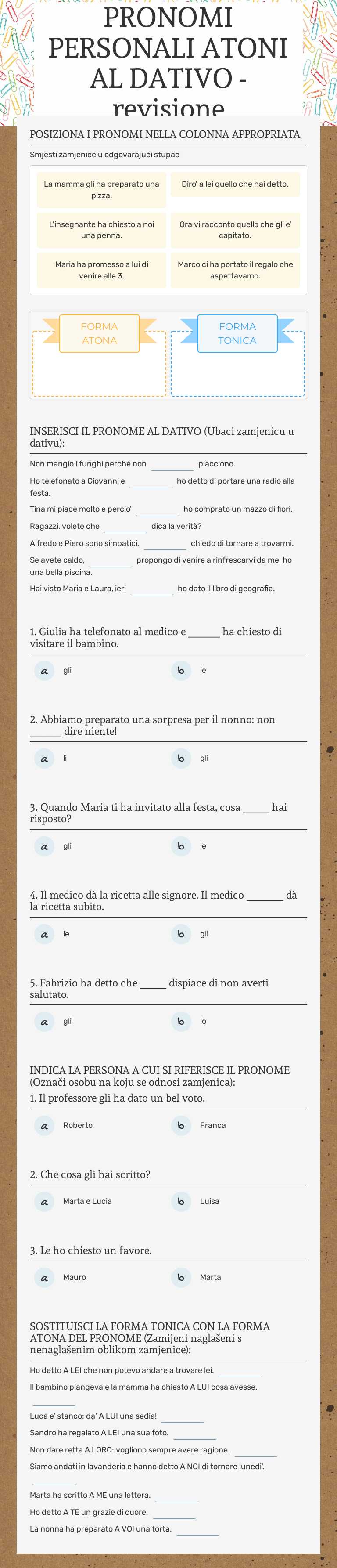 PRONOMI PERSONALI ATONI AL DATIVO - revisione worksheet preview image