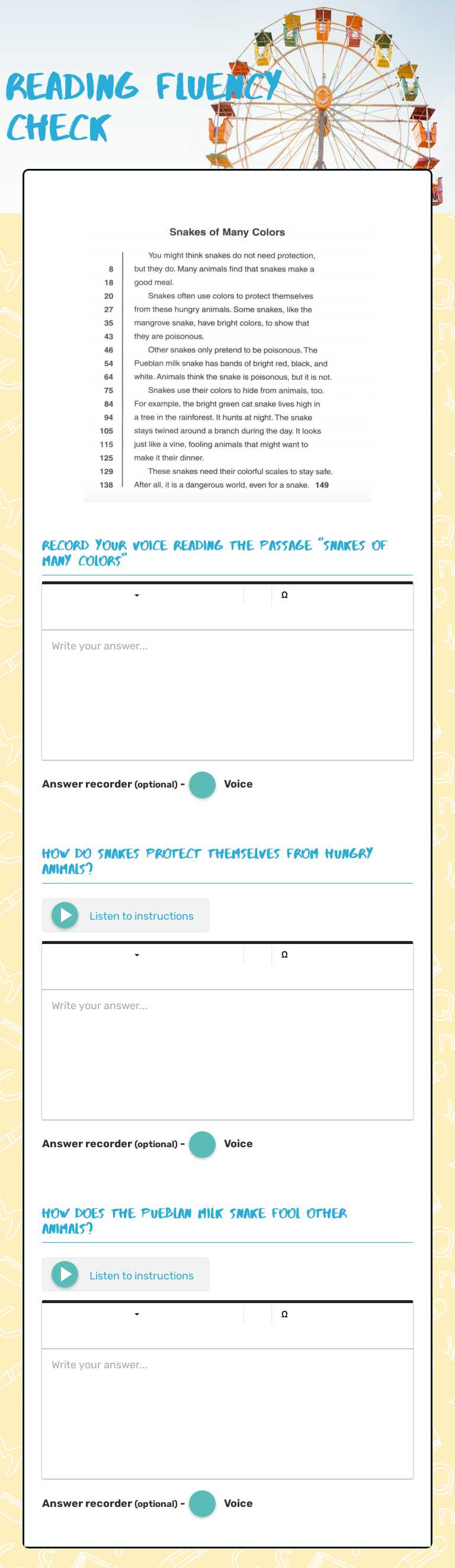 Reading Fluency Check worksheet preview image