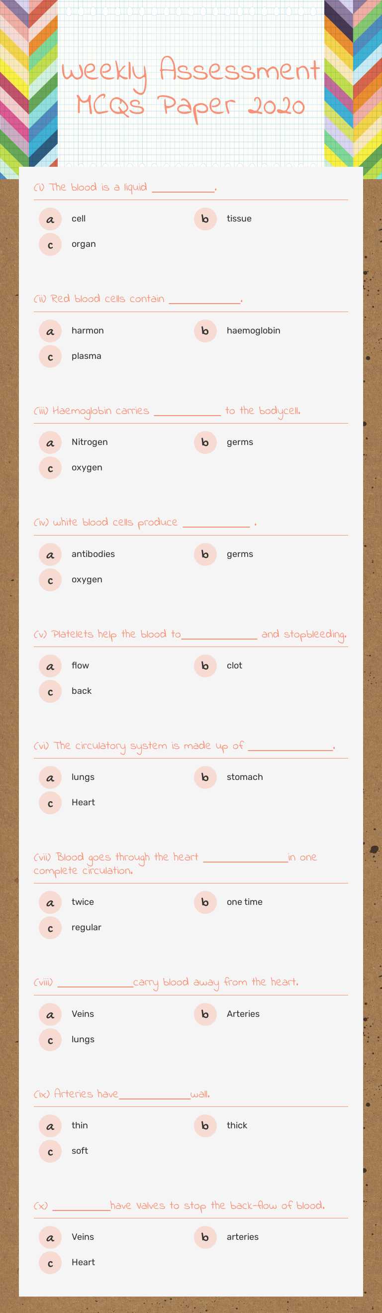 Weekly Assessment MCQs Paper 2020 worksheet preview image