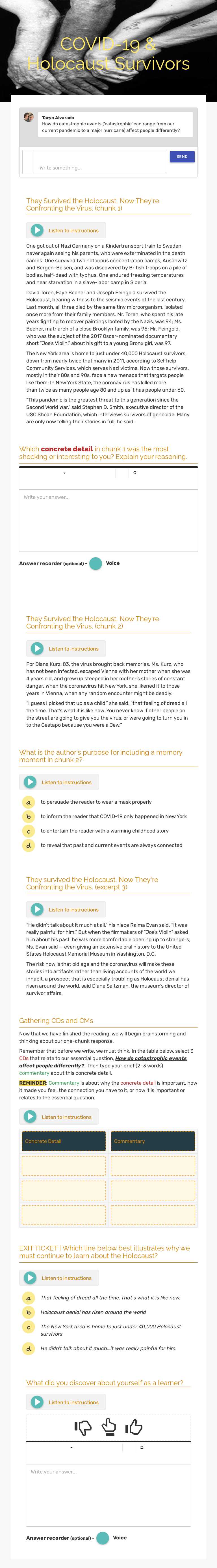 COVID-19 & Holocaust Survivors worksheet preview image
