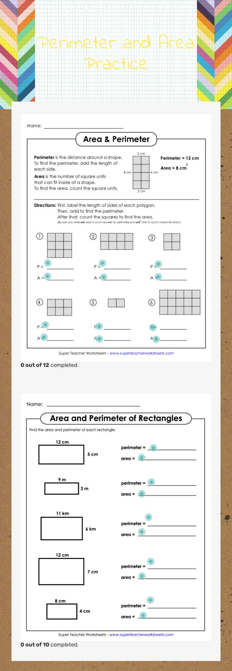 Perimeter and Area Practice worksheet preview image