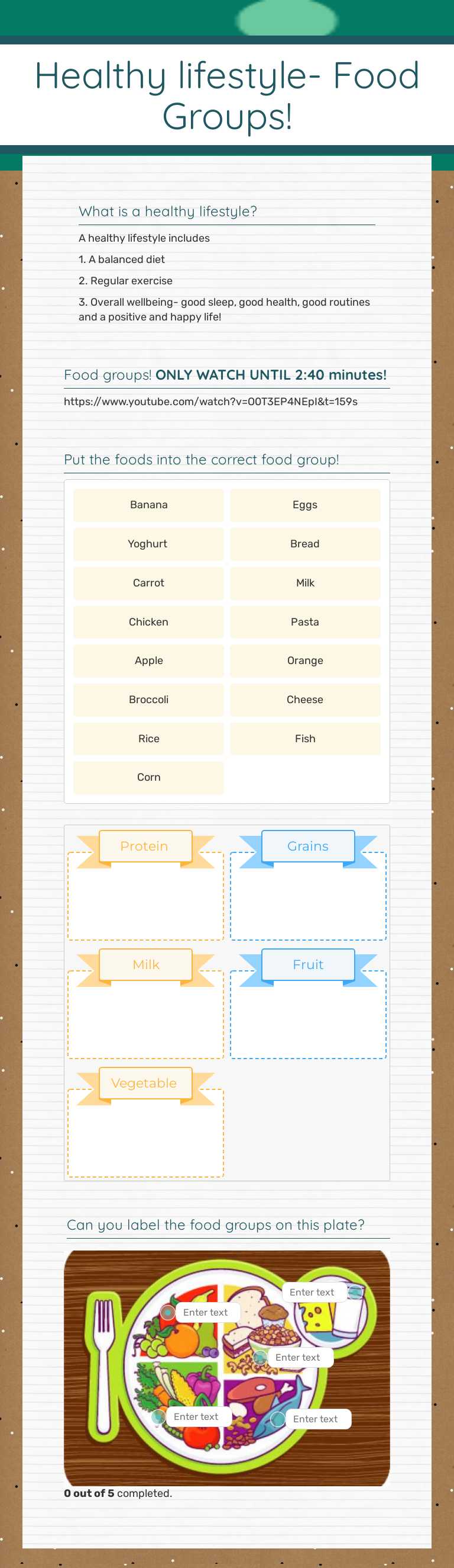 Healthy lifestyle- Food Groups! worksheet preview image
