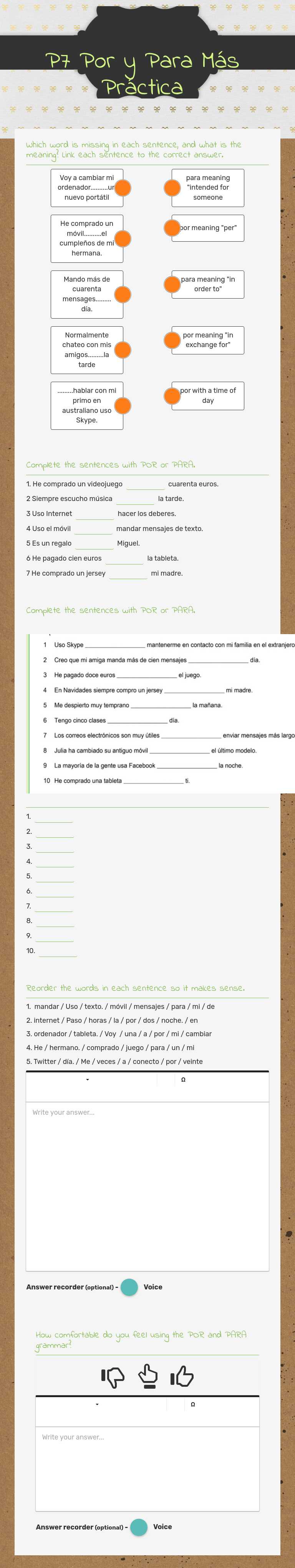 P7 Por y Para Más Práctica worksheet preview image