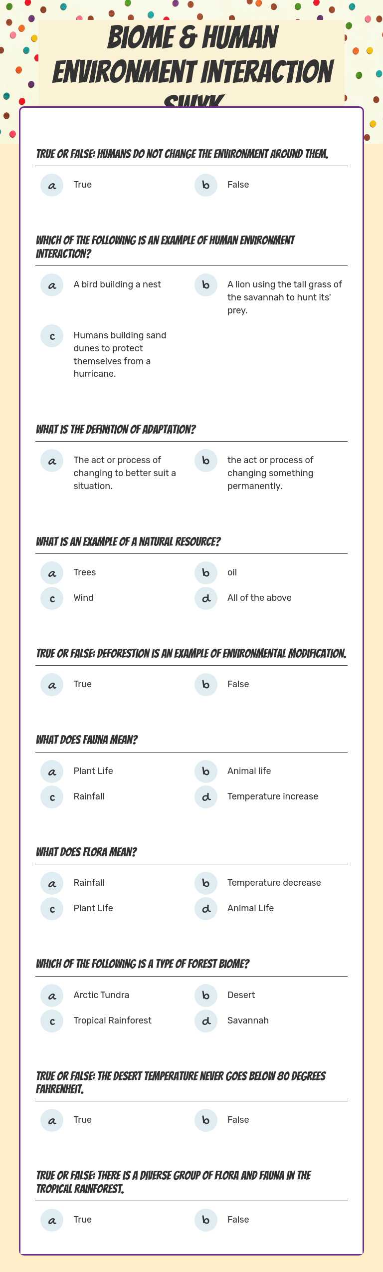 Biome & Human Environment Interaction SWYK worksheet preview image