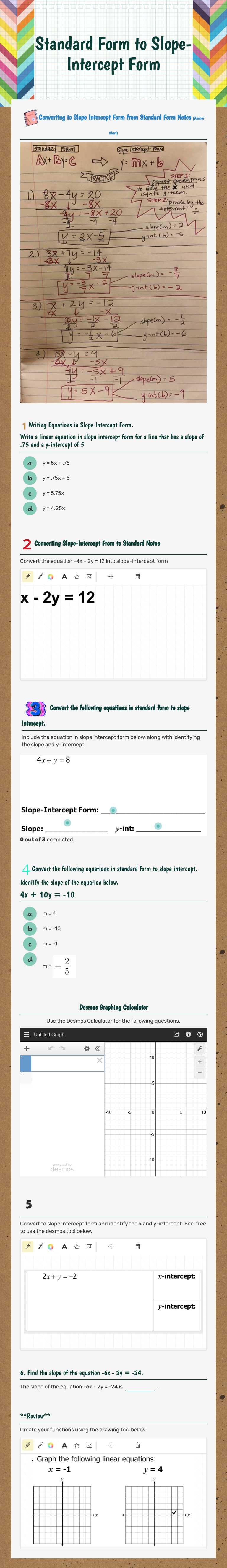 Standard Form to 
Slope-Intercept Form worksheet preview image