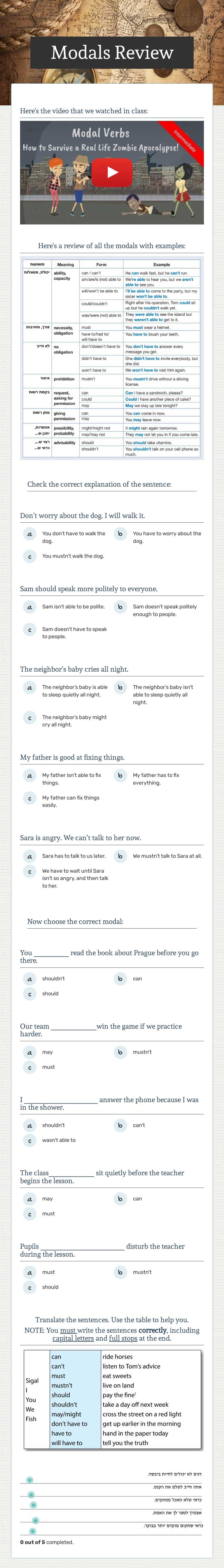 Modals Review worksheet preview image
