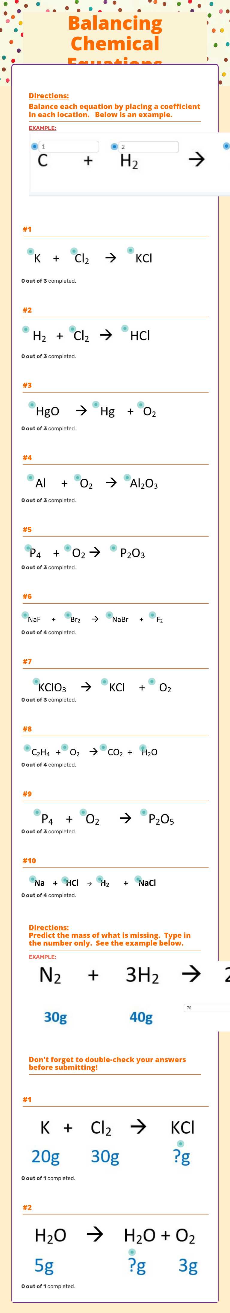 Balancing Chemical Equations worksheet preview image