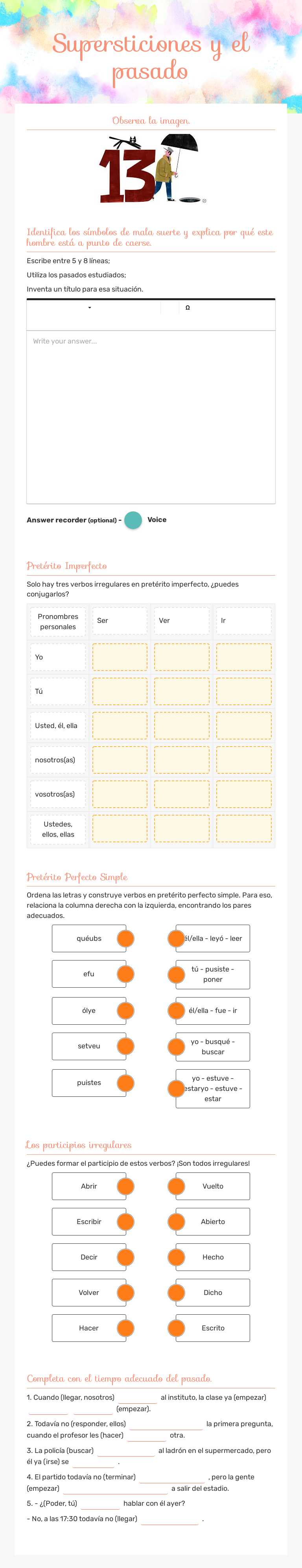 Supersticiones y el pasado worksheet preview image