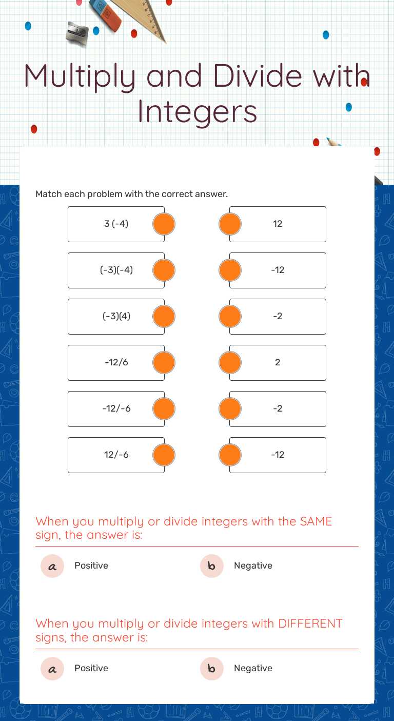 Multiply and Divide with Integers worksheet preview image