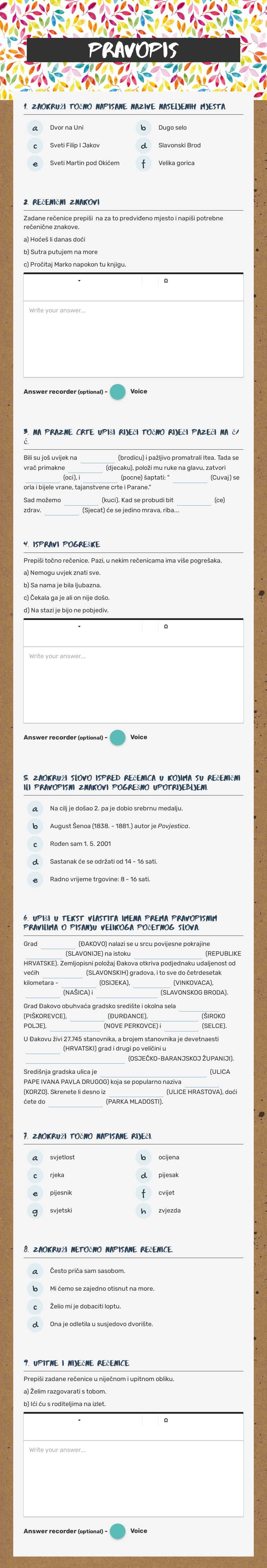 PRAVOPISNA PROVJERA, 8. RAZRED worksheet preview image