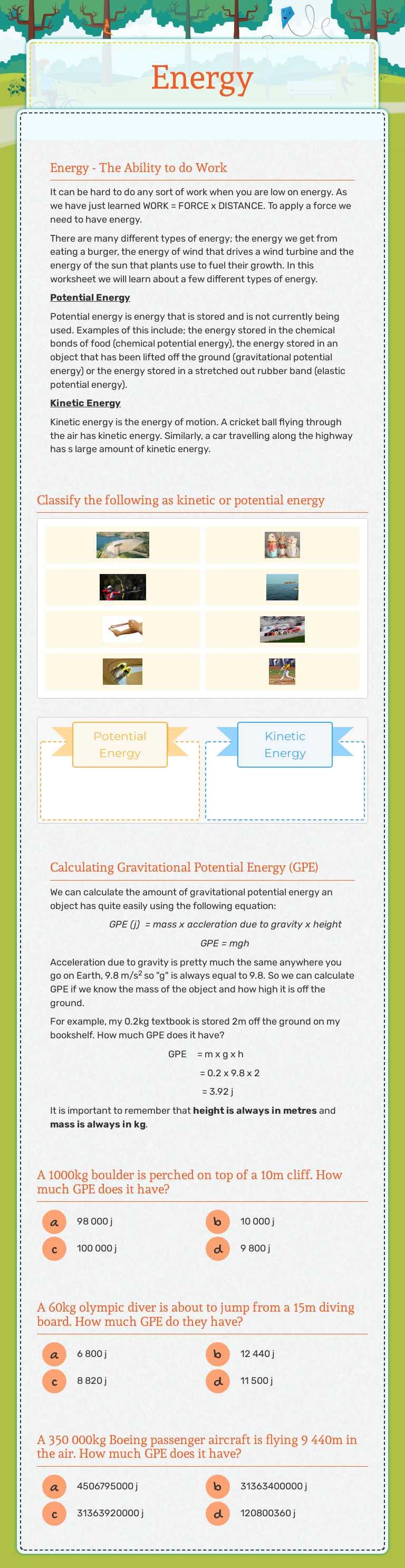 Energy worksheet preview image
