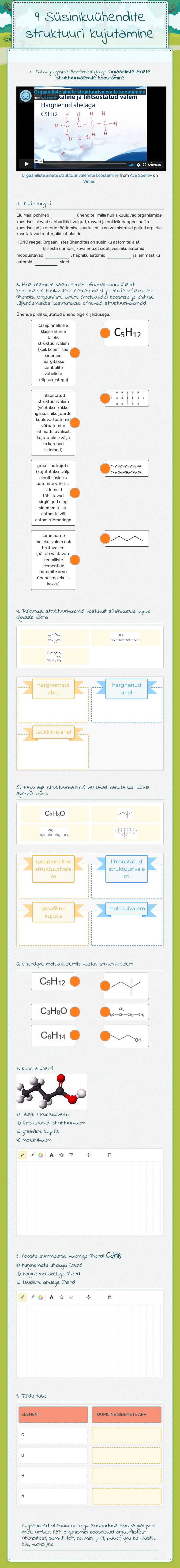 9 Süsinikuühendite struktuuri kujutamine worksheet preview image