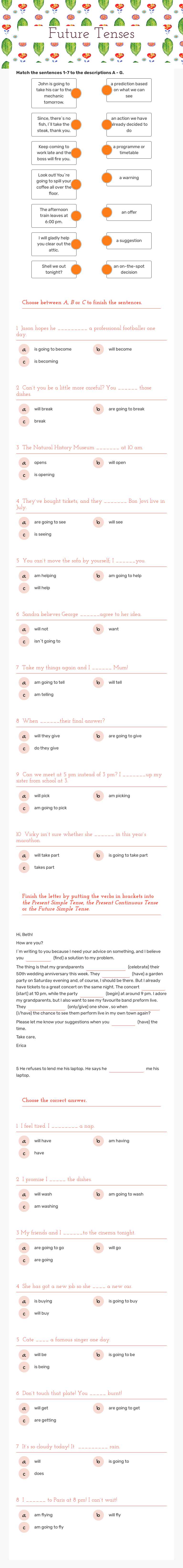 Future Tenses Grade 7 worksheet preview