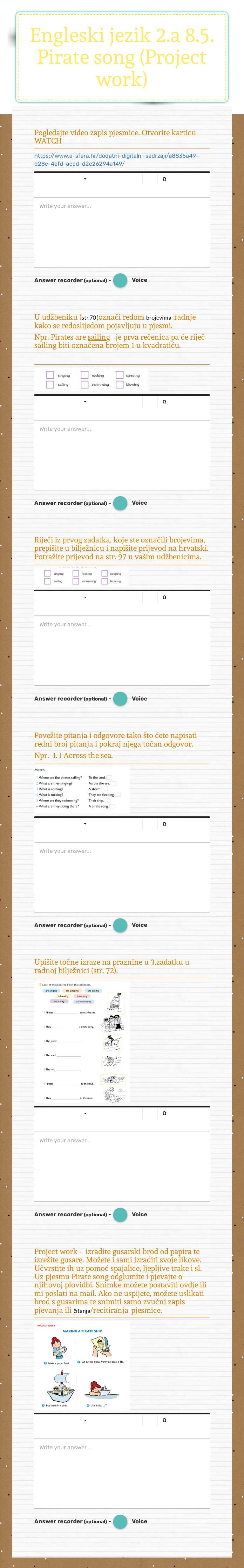 Engleski jezik 2.a   8.5. 
 Pirate song (Project work) worksheet preview image