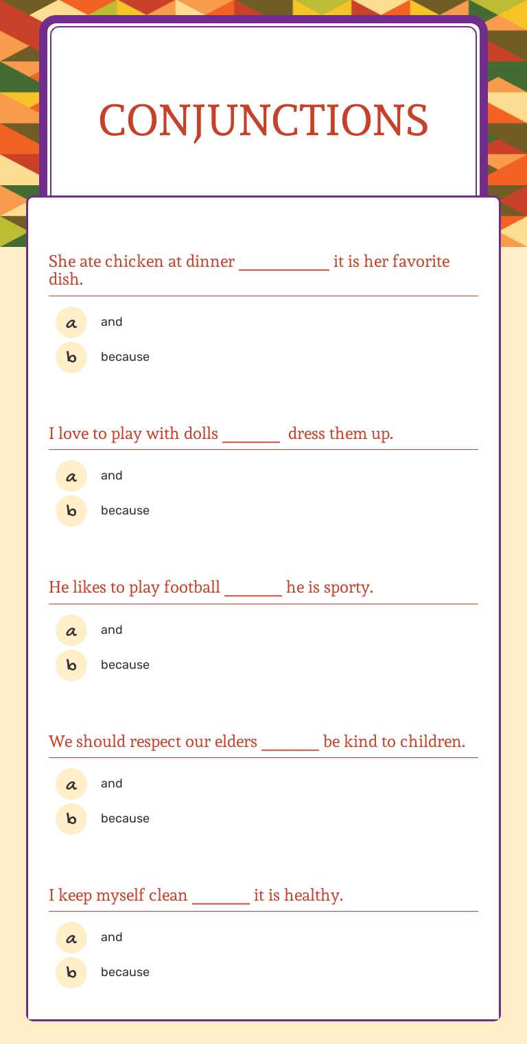 Conjunctions Grade 1 worksheet preview