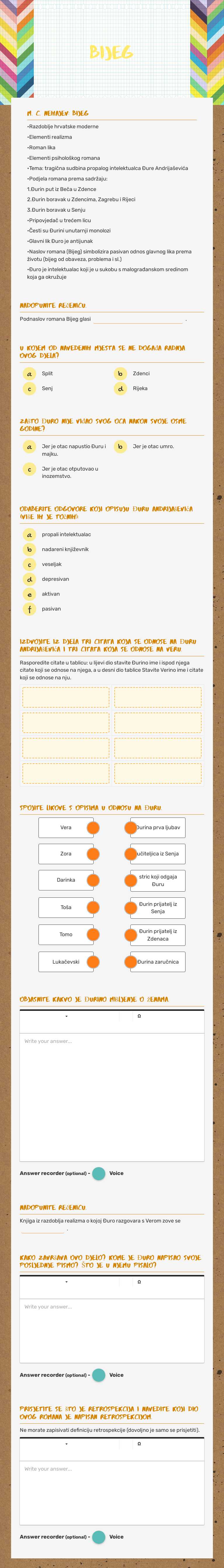 Bijeg worksheet preview image
