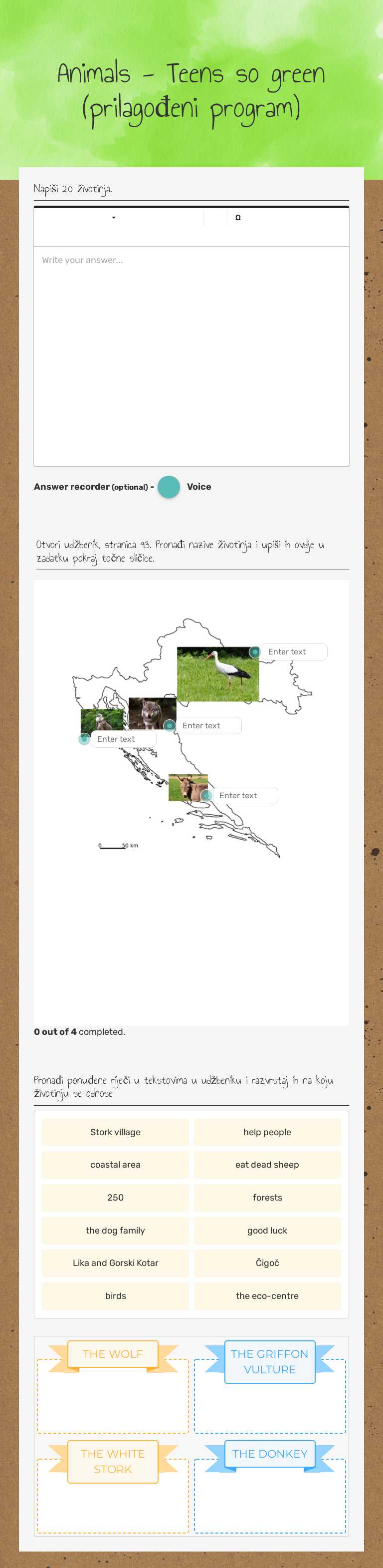 Animals - Teens so green (prilagođeni program) Grade 7 worksheet preview