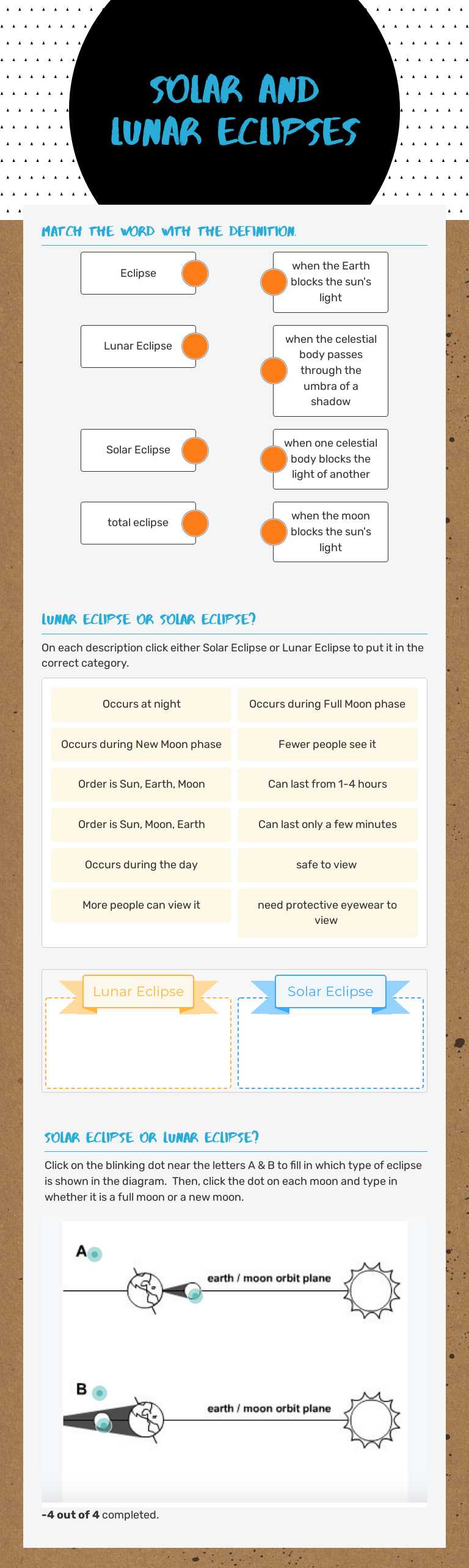 solar and Lunar Eclipses Grade 8 worksheet preview