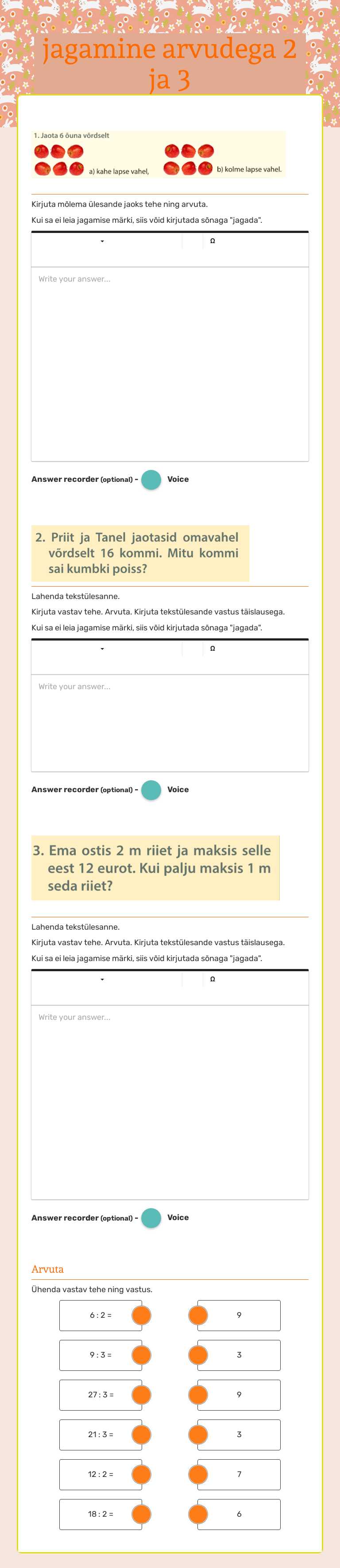 jagamine arvudega 2 ja 3 worksheet preview image