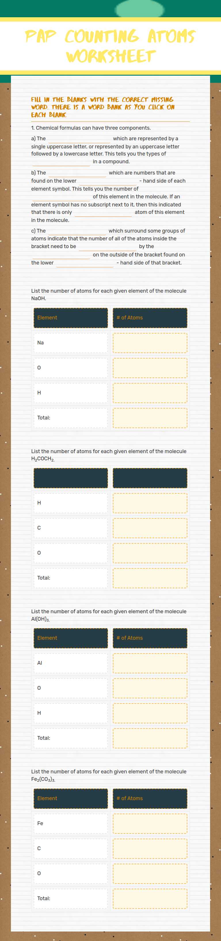PAP Counting ATOMS Worksheet worksheet preview image